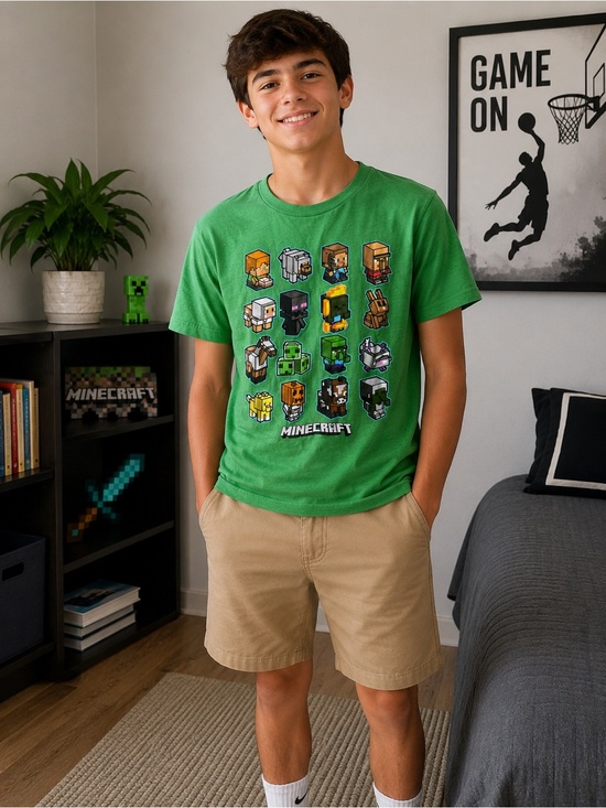 Minecraft Other - MAD ENGINE Minecraft Youth L Green Short Sleeve T-Shirt Villager Enderman